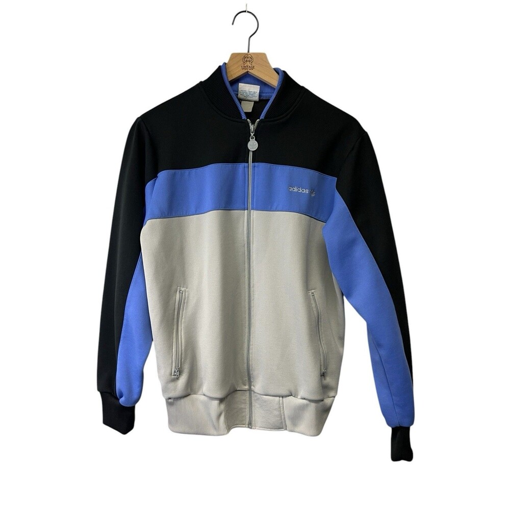Vintage Adidas 80s Color block Gray Black Blue Track Jacket Medium